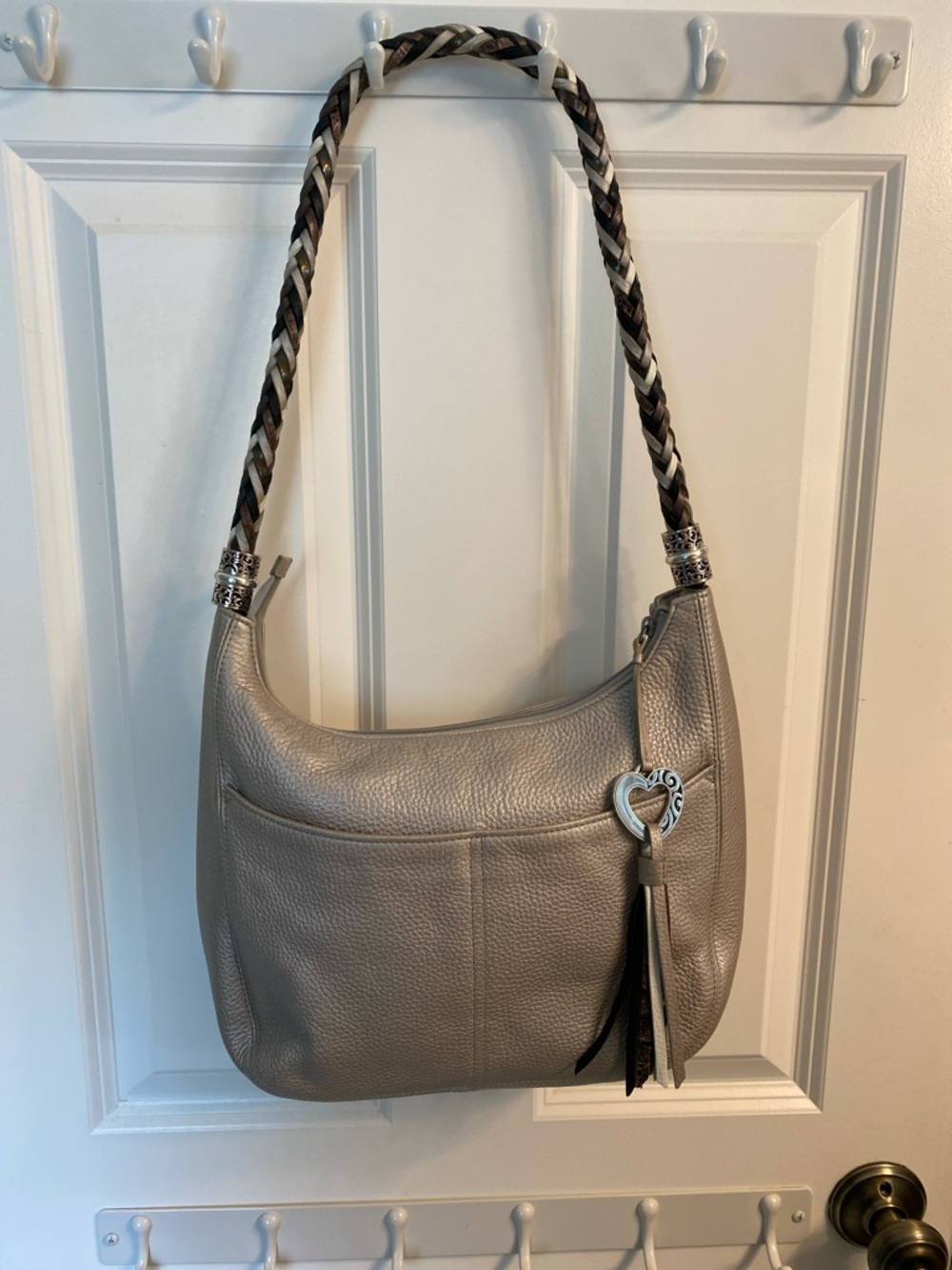 Brighton Barbados metallic Leather Hobo Shoulder Bag with Braided Strap